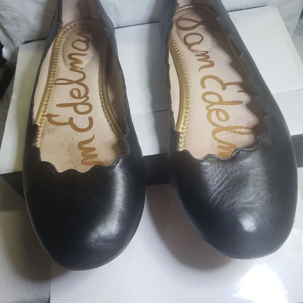 Sam Edelman Francis Scalloped Ballet Flats Sz 6.5W Black #B1